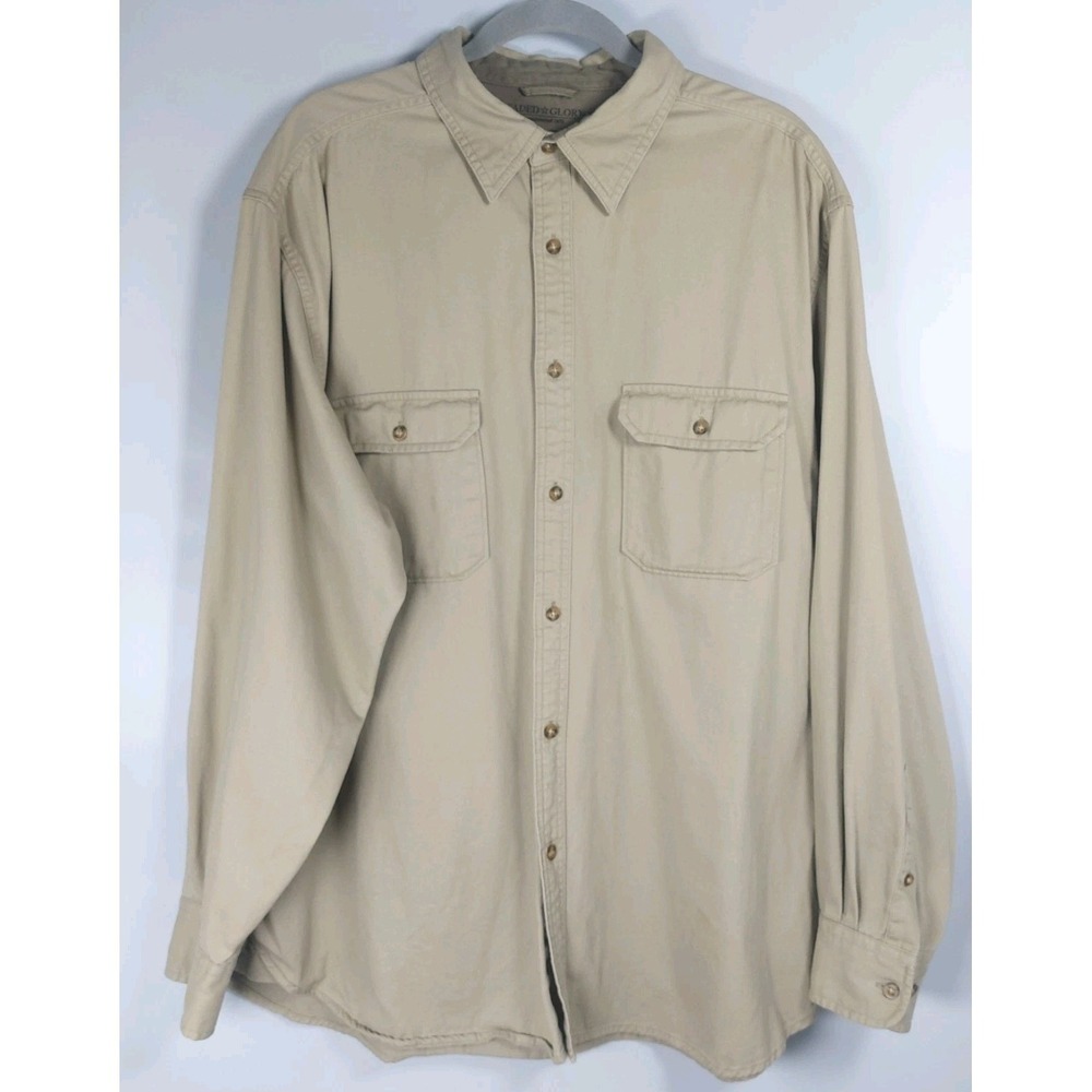 Faded Glory Mens XL Khaki Tan Long Sleeve Work Outdoor Shirt